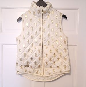 Simply Southern Pineapple Quilted Vest Small Cream Gold